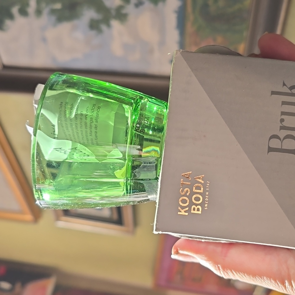 Kosta Boda~ Bruk Holiday Crystal  Candle Votive Apple Green Sweden Anna Ehmer